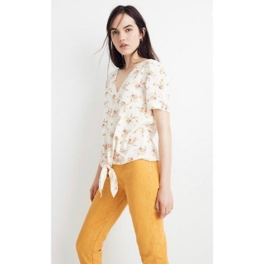 Madewell Novel Tie-Front Top Windowbox Floral Sz M - Picture 2 of 7